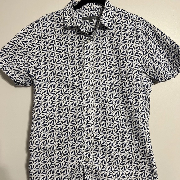 Slate & Stone Men’s Short Sleeve 100% Cotton Button Down Blue & White Medium - Picture 1 of 3